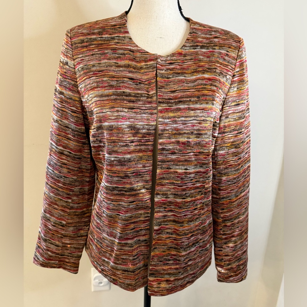 Joni B. Collarless Blazer jacket multicolored abstract striped pink lining SZ PL